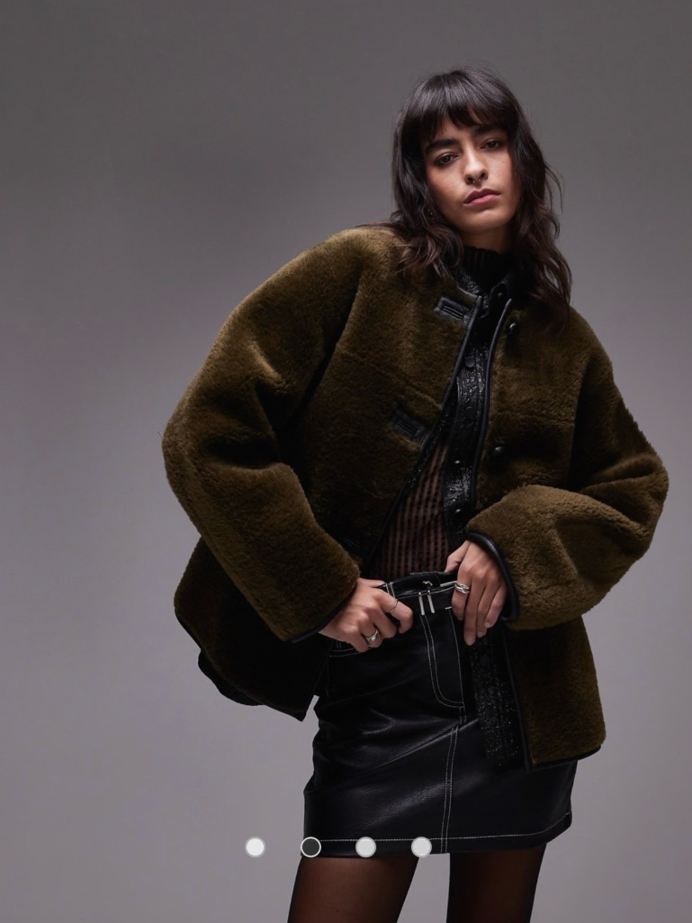 MANGO Olive Green Teddy Jacket - Size Small